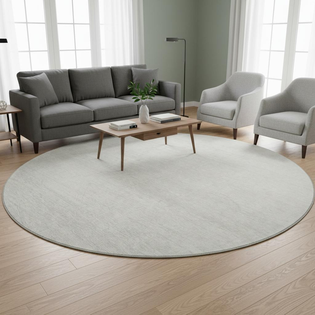 668128 8 ft. Ivory & Beige Striped Transitional Washable Round Area Rug with UV Protection