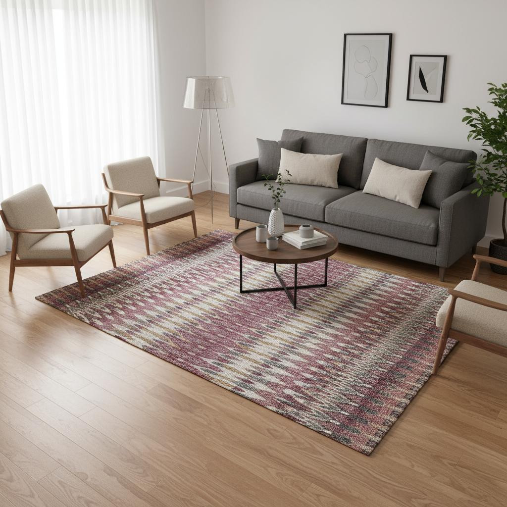 668261 5 x 8 ft. Mauve Blush & Ivory Southwestern Washable Machine Made Rectangle Area Rug with UV Protection
