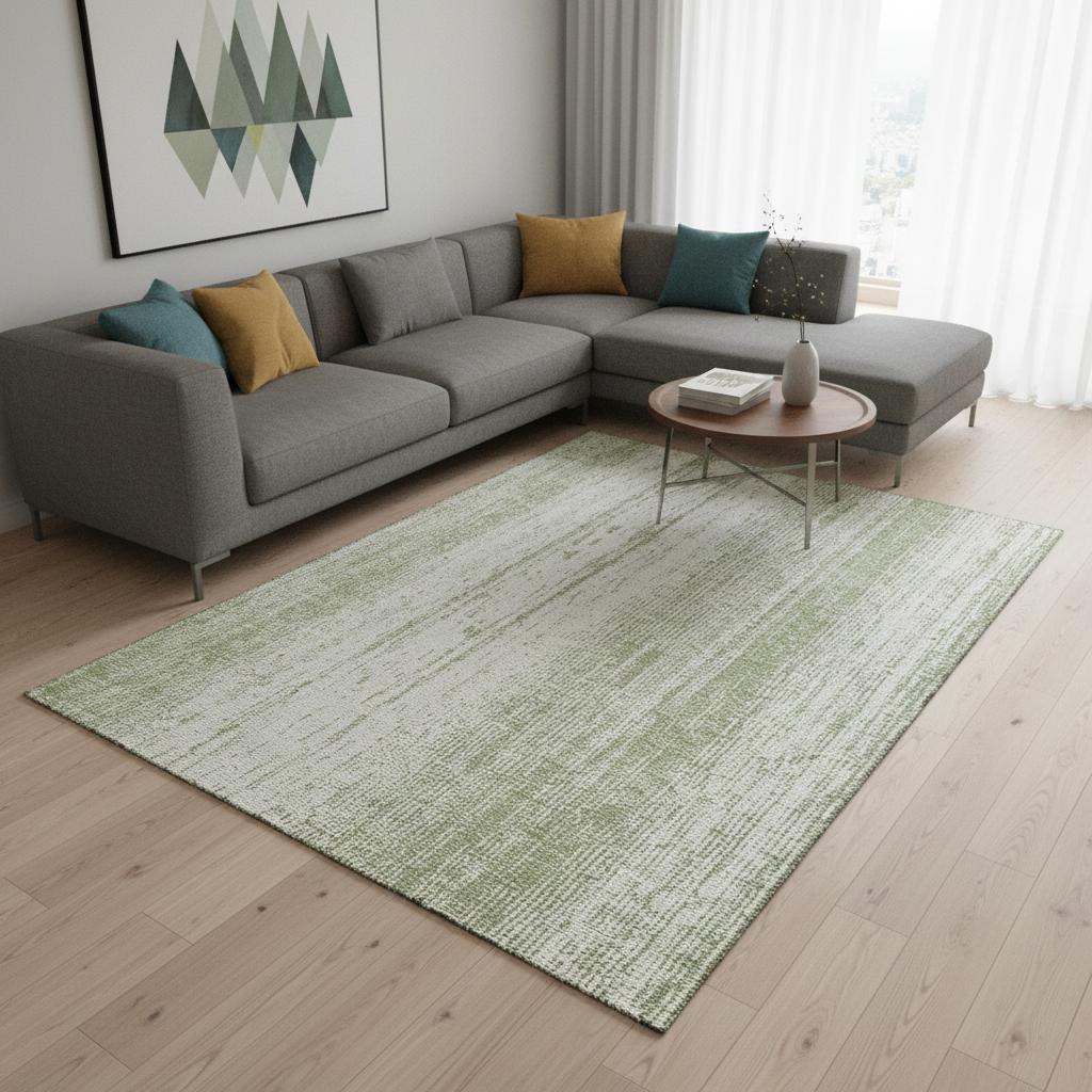 668305 8 x 10 ft. Artichoke Green & Ivory Striped Transitional Washable Machine Made Rectangle Area Rug with UV Protection