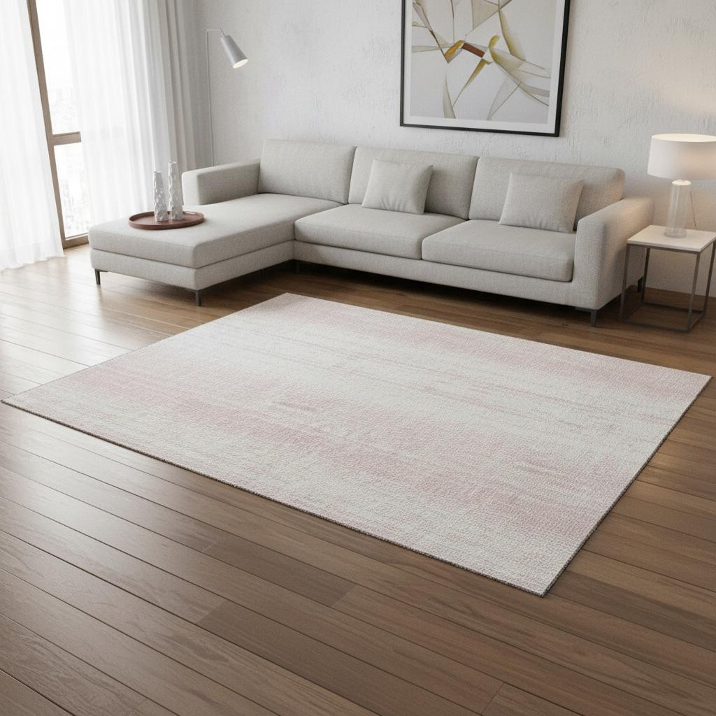 668354 9 x 12 ft. Pink & Ivory Striped Transitional Washable Machine Made Rectangle Area Rug with UV Protection