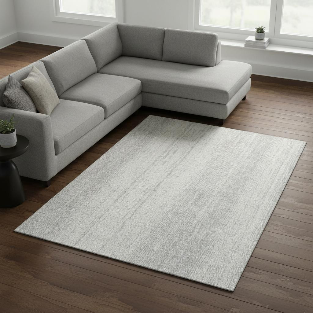 668365 8 x 10 ft. Silver & Ivory Striped Transitional Washable Machine Made Rectangle Area Rug with UV Protection