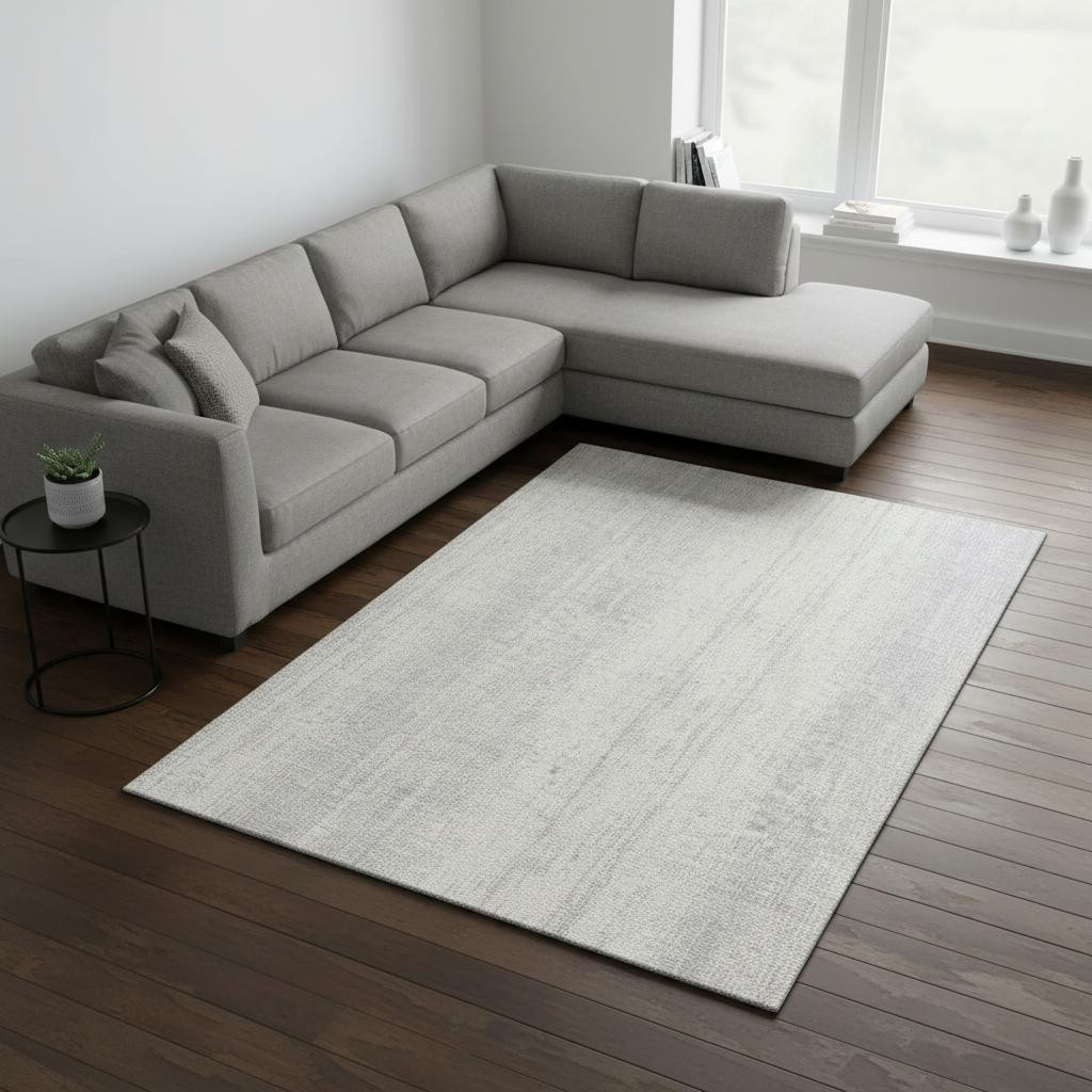 668367 10 x 14 ft. Silver & Ivory Striped Transitional Washable Machine Made Rectangle Area Rug with UV Protection