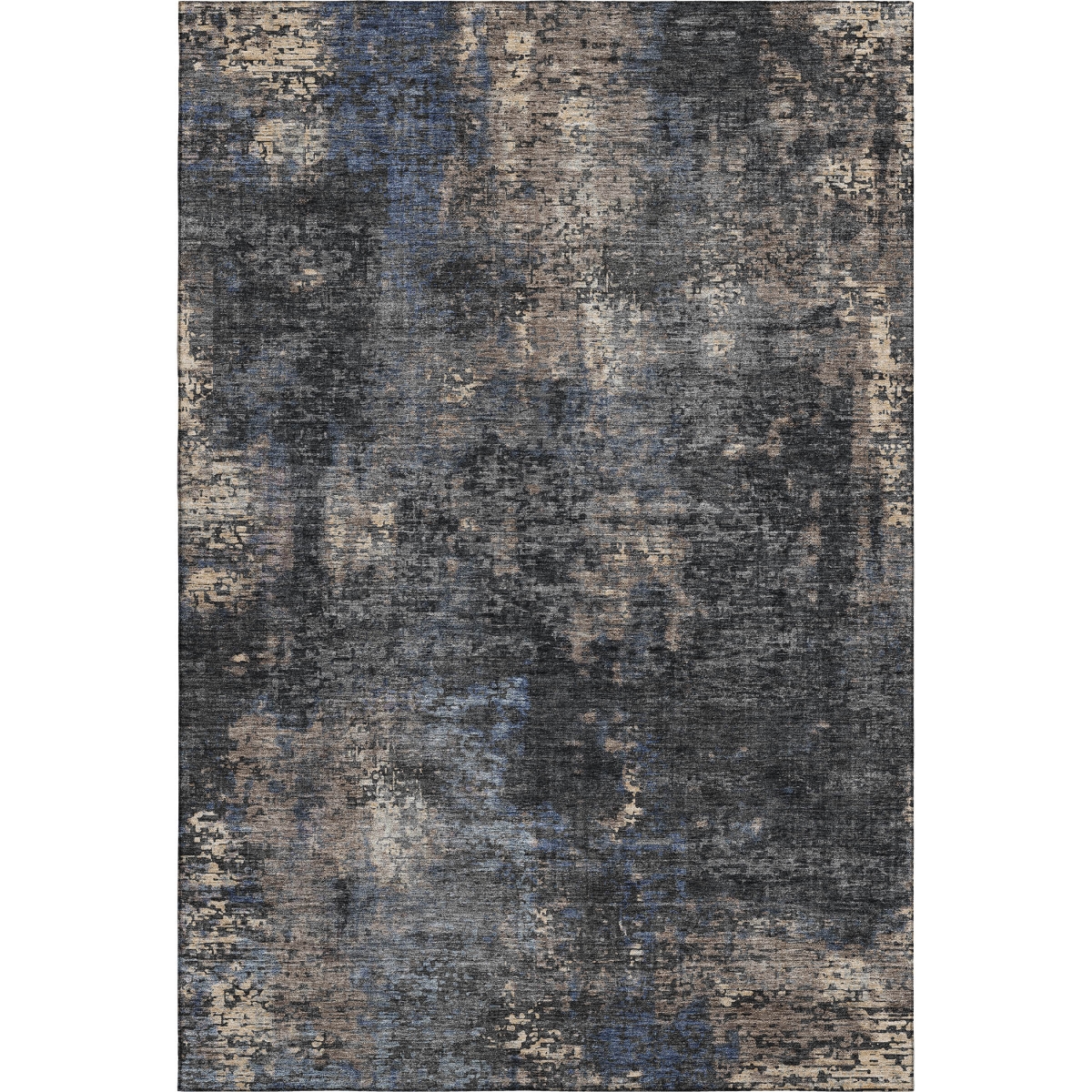 666247 5 x 8 ft. Charcoal Blue & Beige Abstract Washable Machine Made Rectangle Area Rug with UV Protection