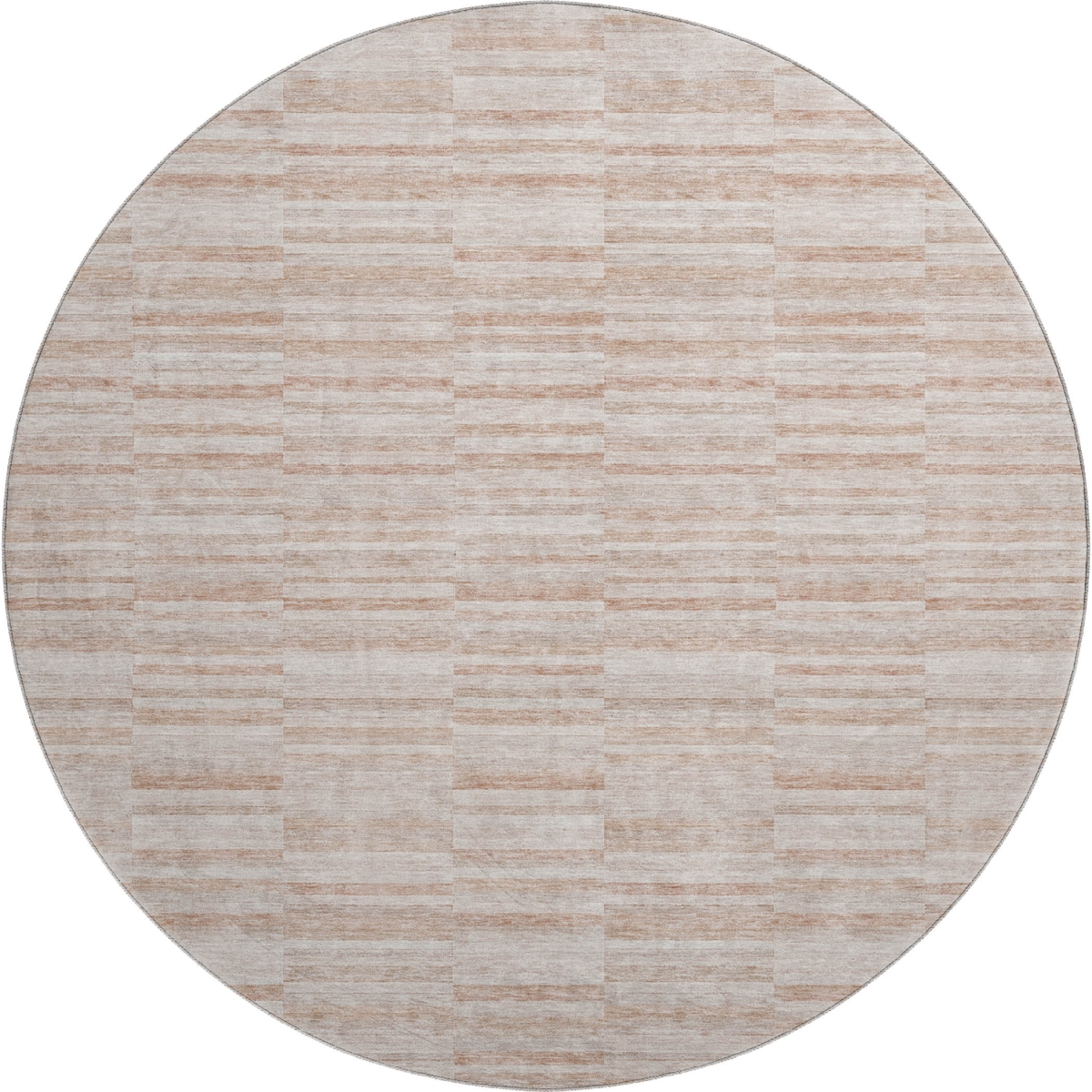 666341 8 ft. Salmon & Beige Striped Transitional Washable Round Area Rug with UV Protection