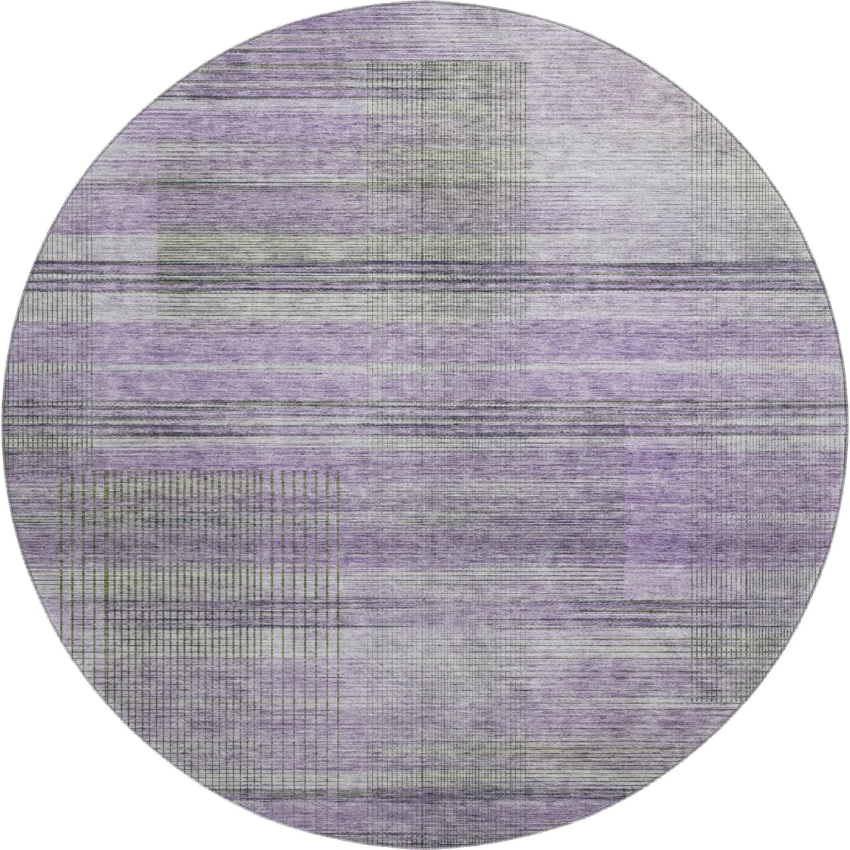 666443 8 ft. Purple & Gray Striped Transitional Washable Round Area Rug with UV Protection
