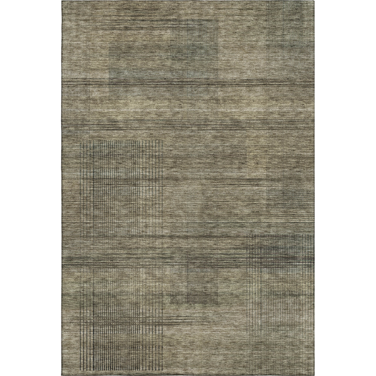 666457 9 x 12 ft. Brown, Beige & Gray Striped Washable Machine Made Rectangle Area Rug with UV Protection