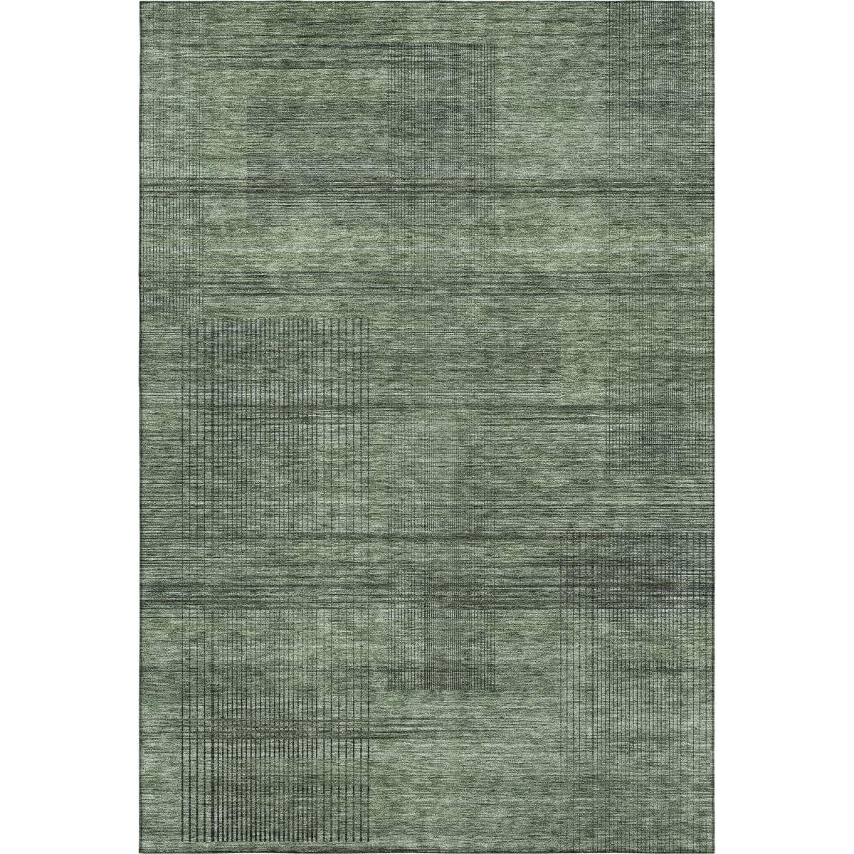 666488 10 x 14 ft. Olive Green & Gray Striped Transitional Washable Machine Made Rectangle Area Rug with UV Protection