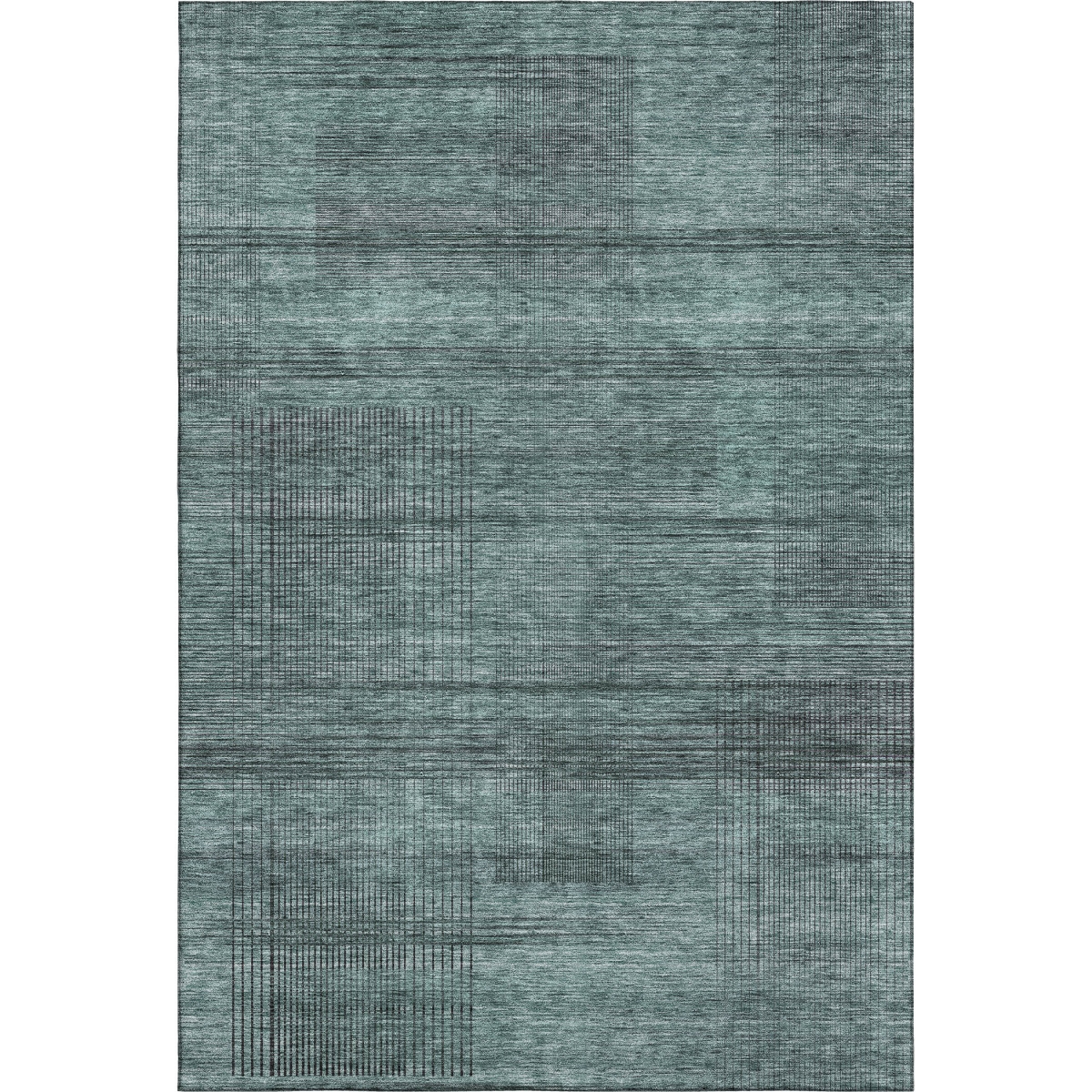 666502 5 x 8 ft. Teal & Gray Striped Transitional Washable Machine Made Rectangle Area Rug with UV Protection
