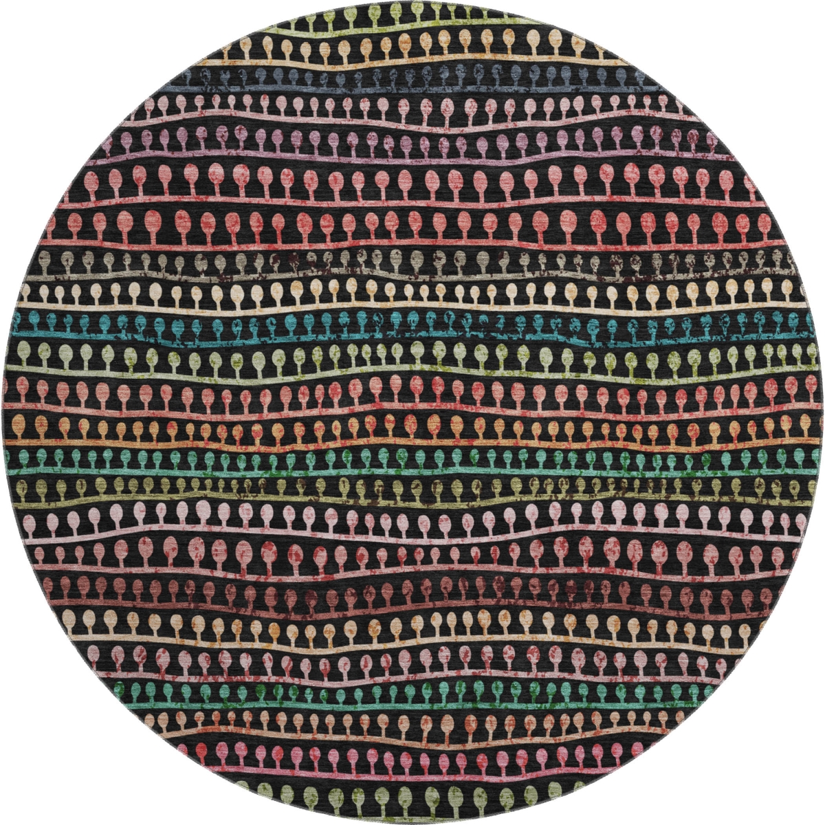 666617 8 ft. Black Green & Red Striped Washable Round Area Rug with UV Protection