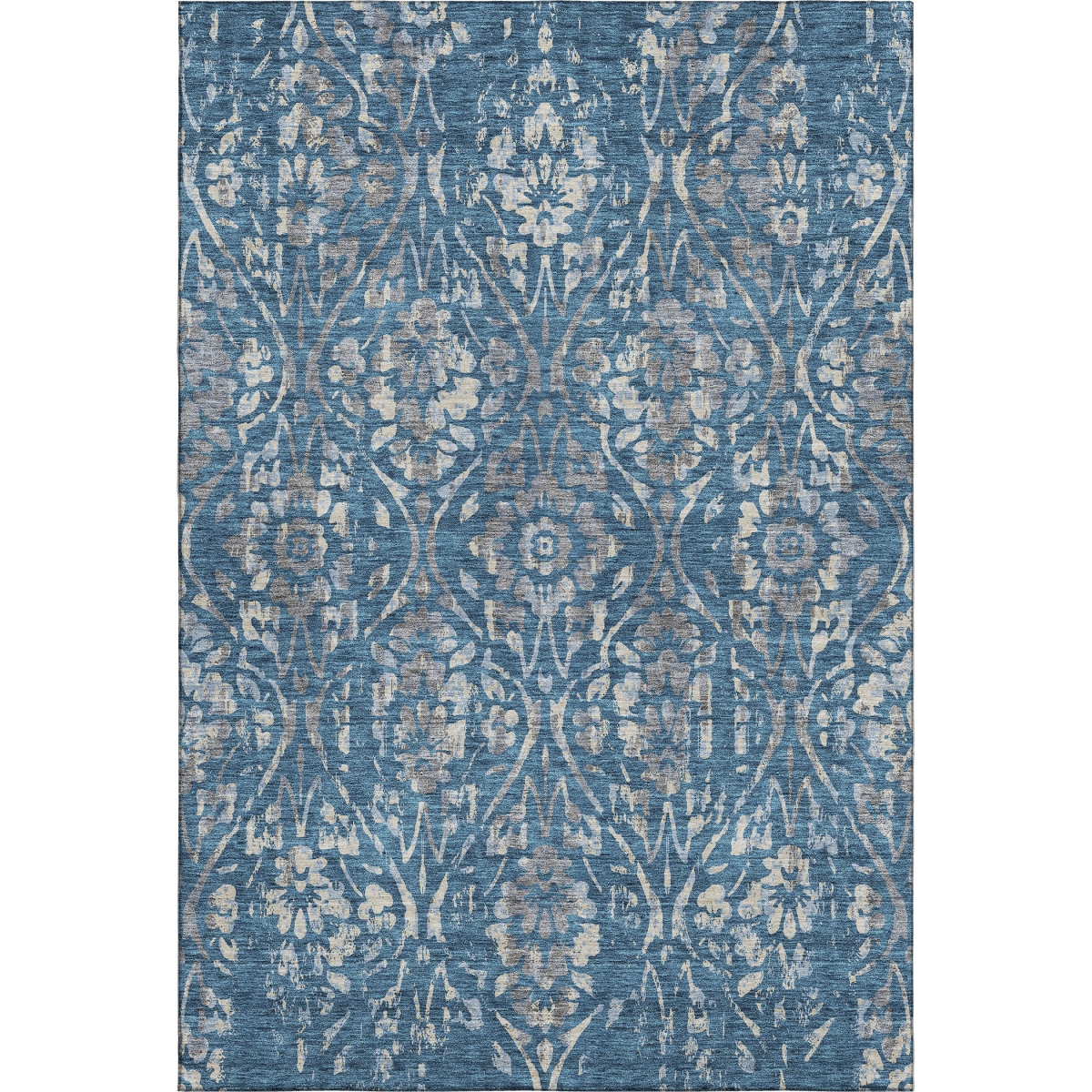 669032 5 x 8 ft. Blue & Gray Floral Transitional Washable Machine Made Rectangle Area Rug with UV Protection