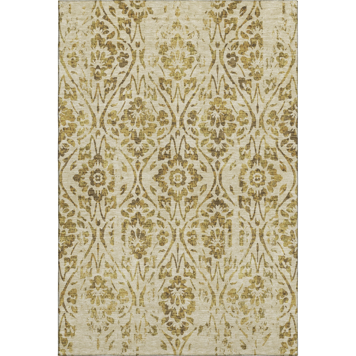 669047 9 x 12 ft. Gold & Beige Floral Transitional Washable Machine Made Rectangle Area Rug with UV Protection