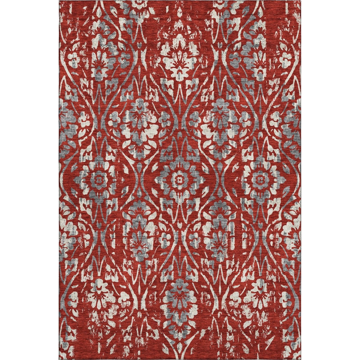 669070 8 x 10 ft. Red & Gray Floral Washable Machine Made Rectangle Area Rug with UV Protection