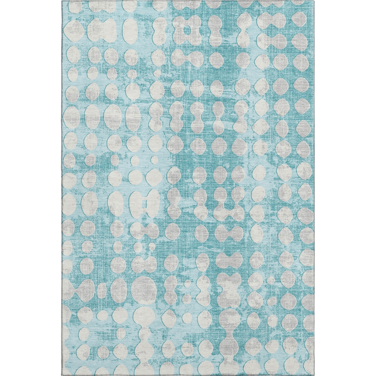 669154 8 x 10 ft. Teal & Ivory Polka Dot Transitional Washable Machine Made Rectangle Area Rug with UV Protection