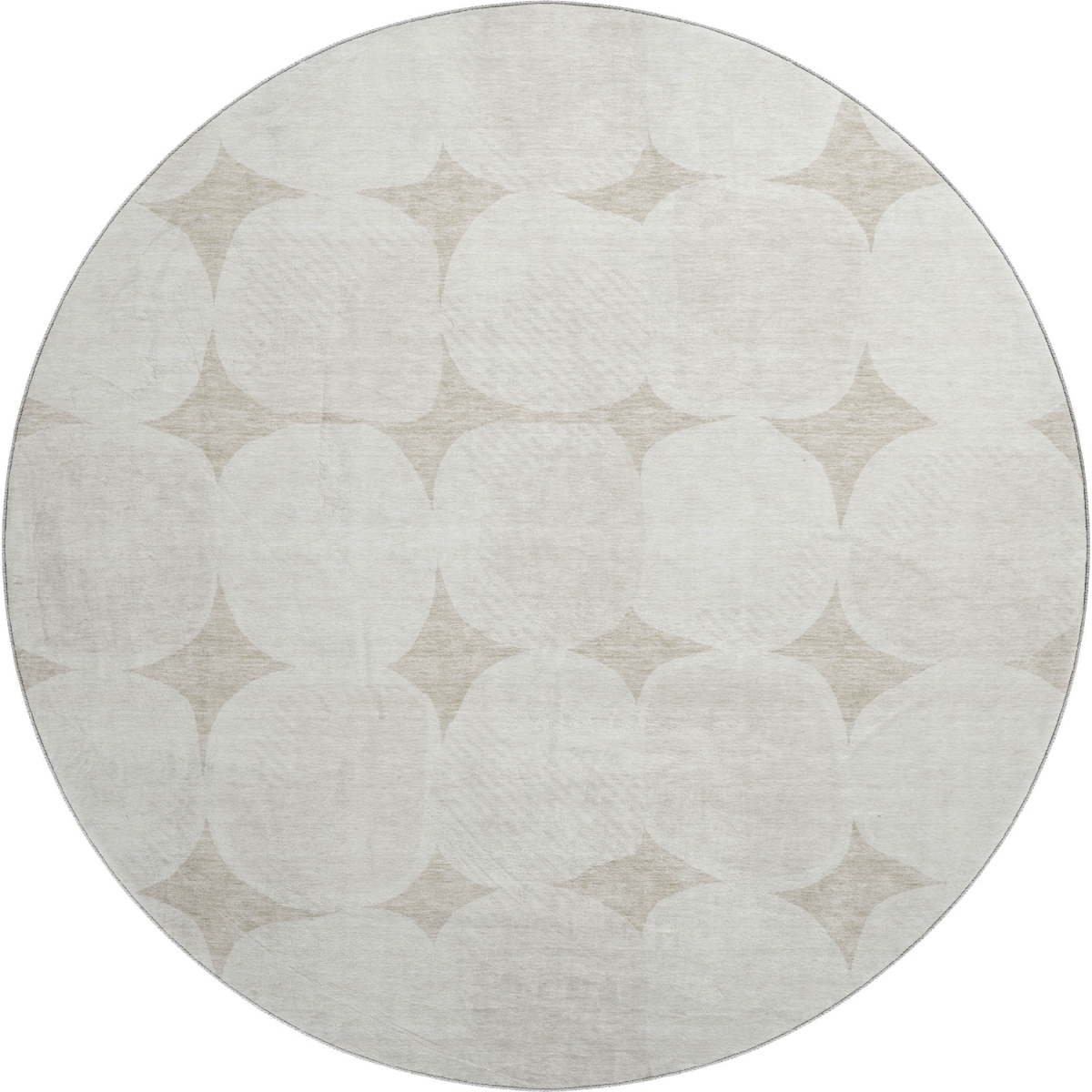 669159 8 ft. Beige & Ivory Abstract Geometric Transitional Washable Round Area Rug with UV Protection