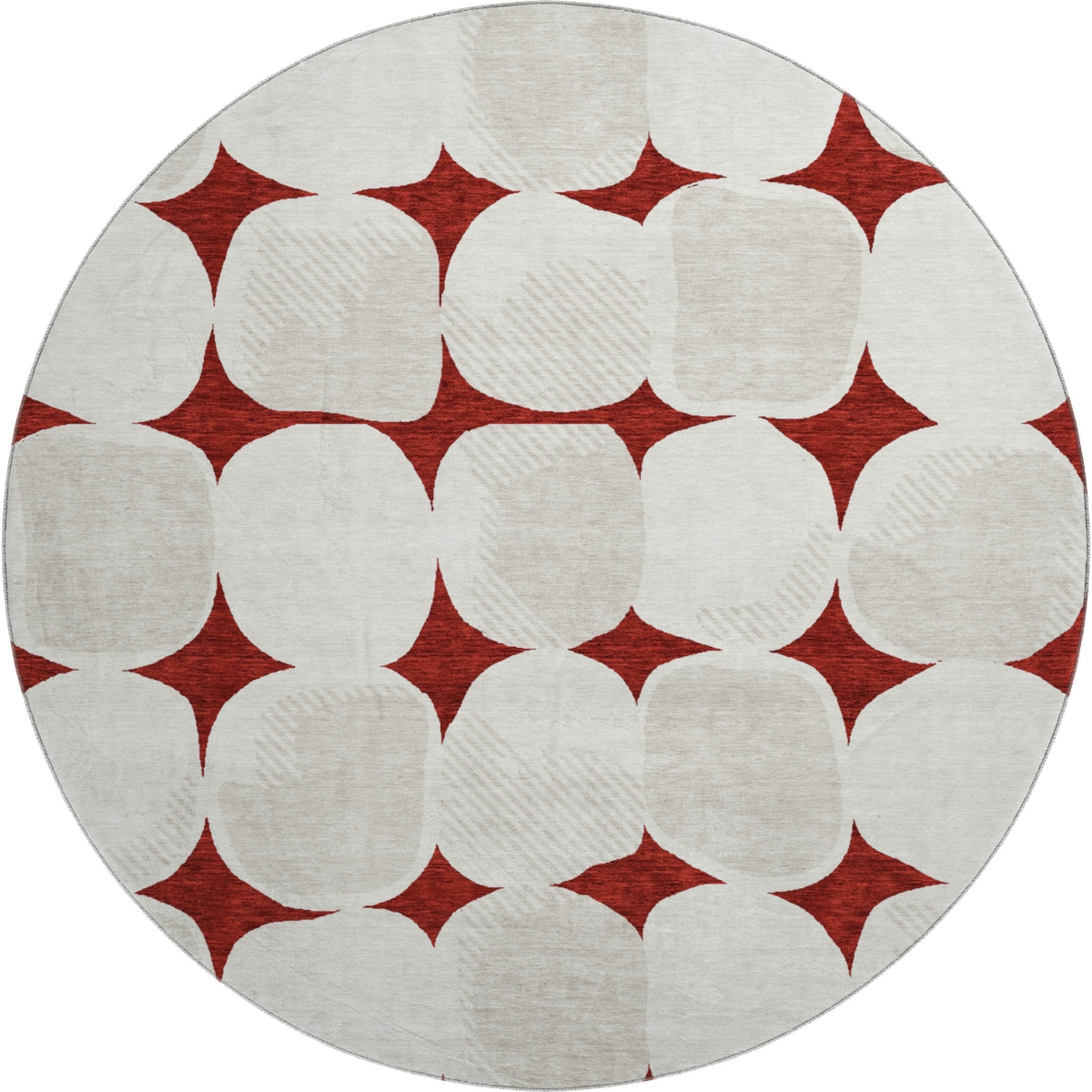 669177 8 ft. Burgundy & Ivory Abstract Geometric Transitional Washable Round Area Rug with UV Protection