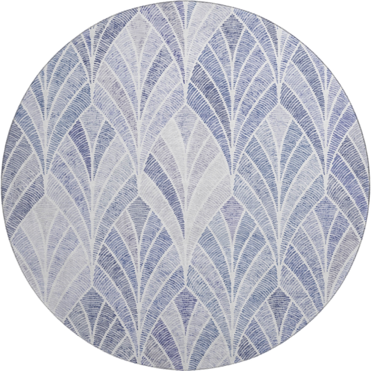 667590 8 ft. Denim Blue & Ivory Geometric Transitional Washable Round Area Rug with UV Protection