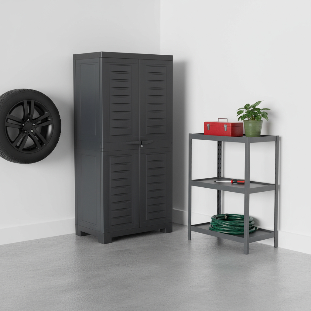 668935 49 in. Dark Gray Heavy Duty Plastic Locking 2 Door Utility Cabinet