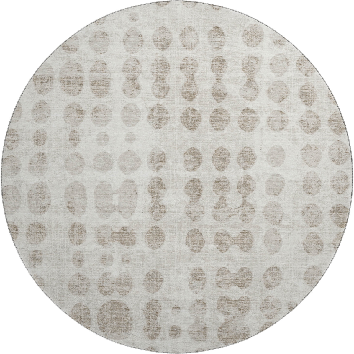 669123 8 ft. Ivory & Beige Polka Dot Transitional Washable Round Area Rug with UV Protection