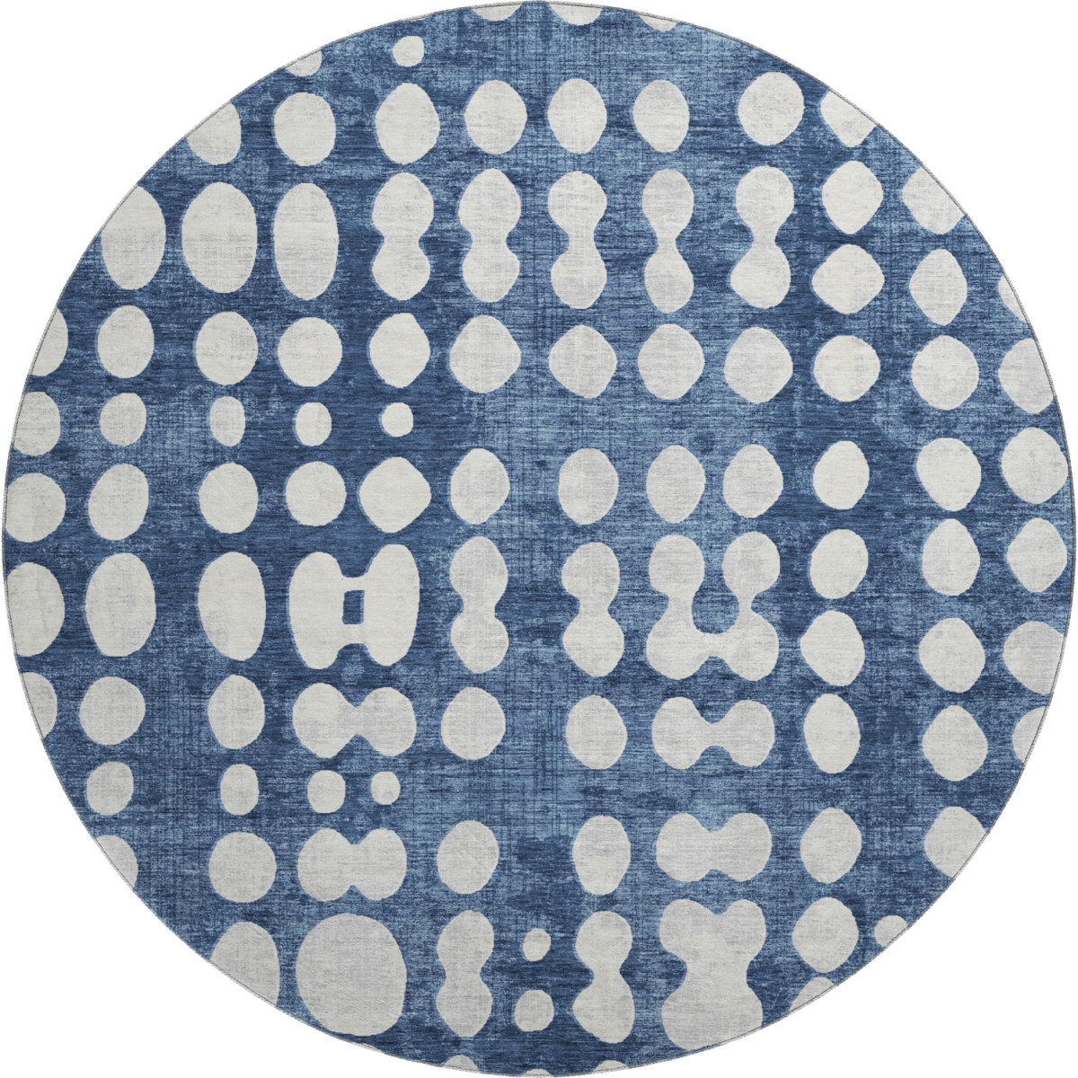 669129 8 ft. Navy Blue & Ivory Polka Dot Transitional Washable Round Area Rug with UV Protection