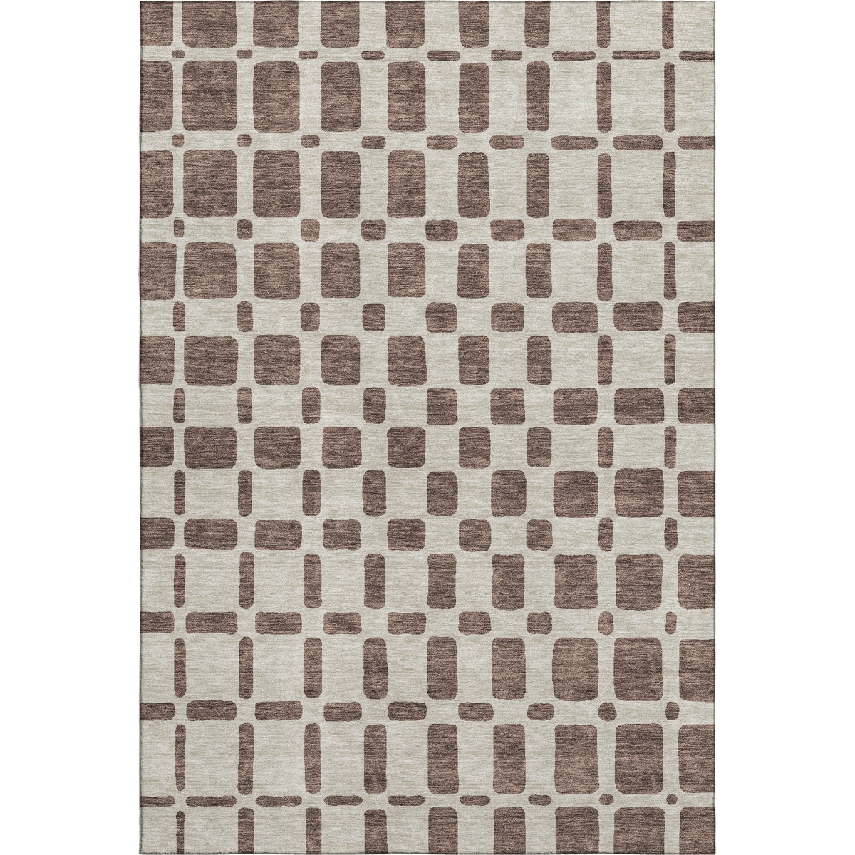 669266 5 x 8 ft. Brown & Ivory Geometric Transitional Washable Machine Made Rectangle Area Rug with UV Protection