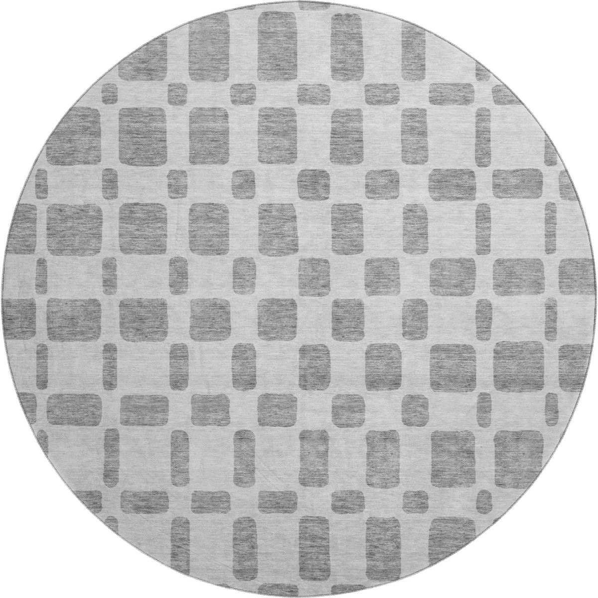 669273 8 ft. Gray & Ivory Geometric Transitional Washable Round Area Rug with UV Protection