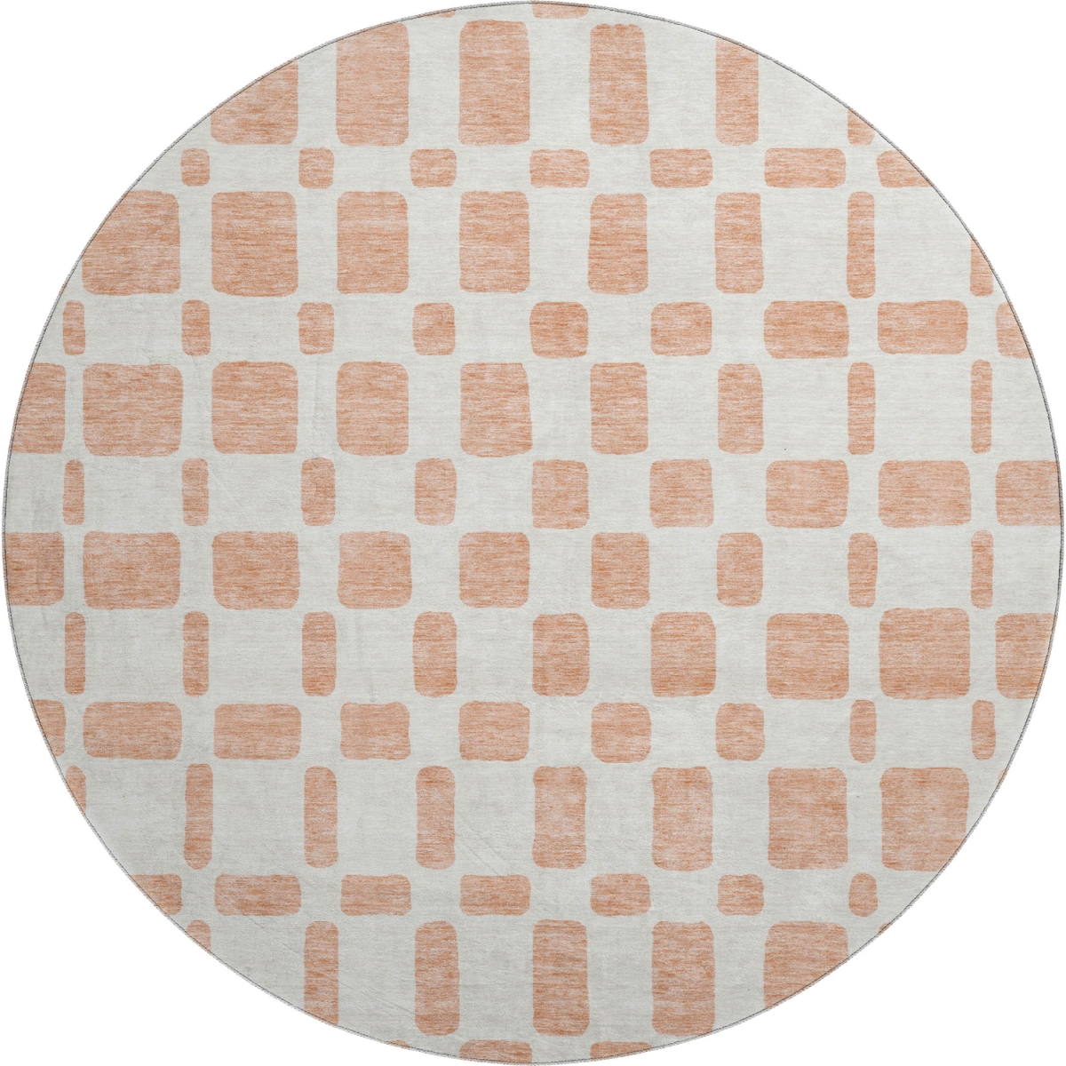 669297 8 ft. Peach & Ivory Geometric Transitional Washable Round Area Rug with UV Protection