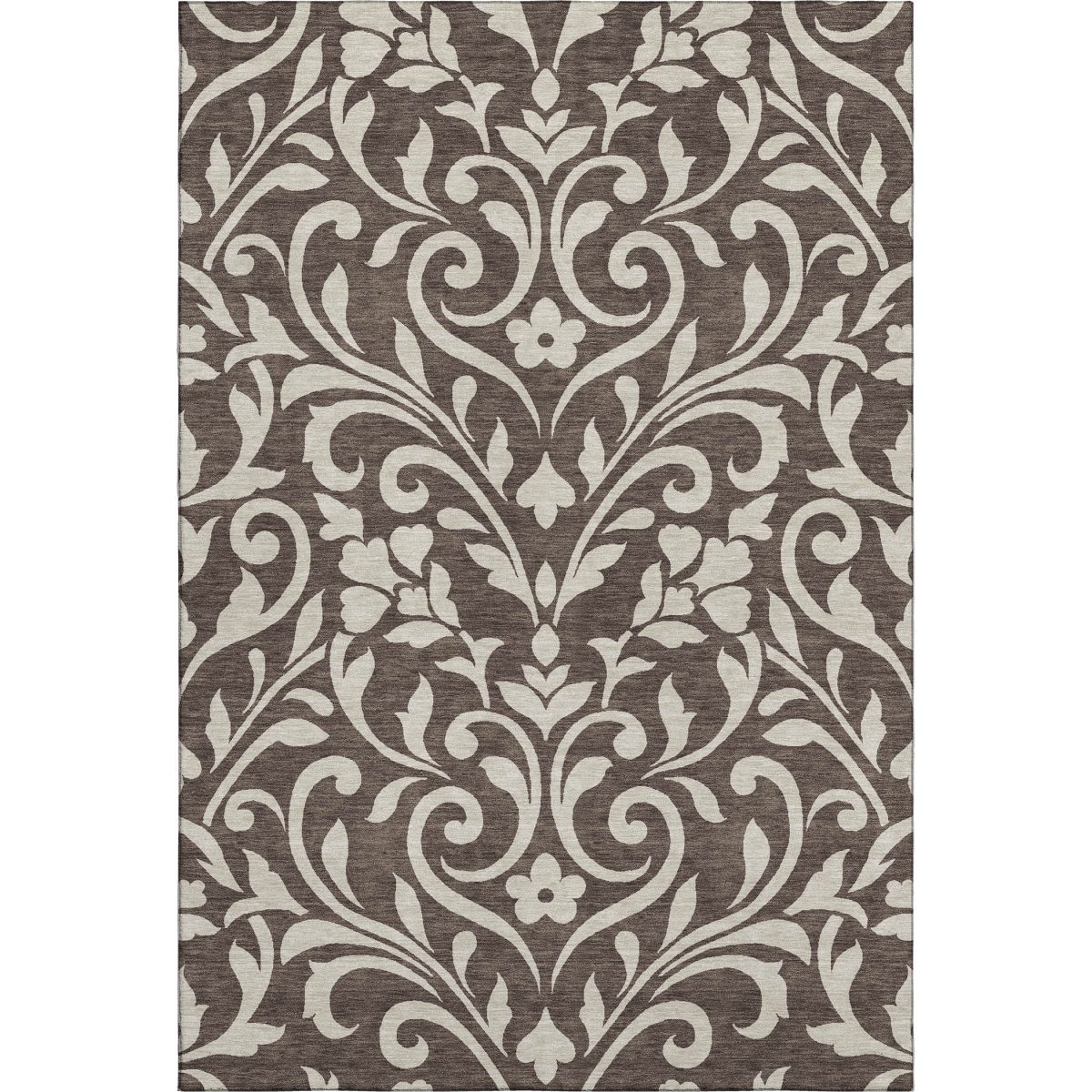 669592 8 x 10 ft. Chocolate & Beige Floral Transitional Washable Machine Made Rectangle Area Rug with UV Protection