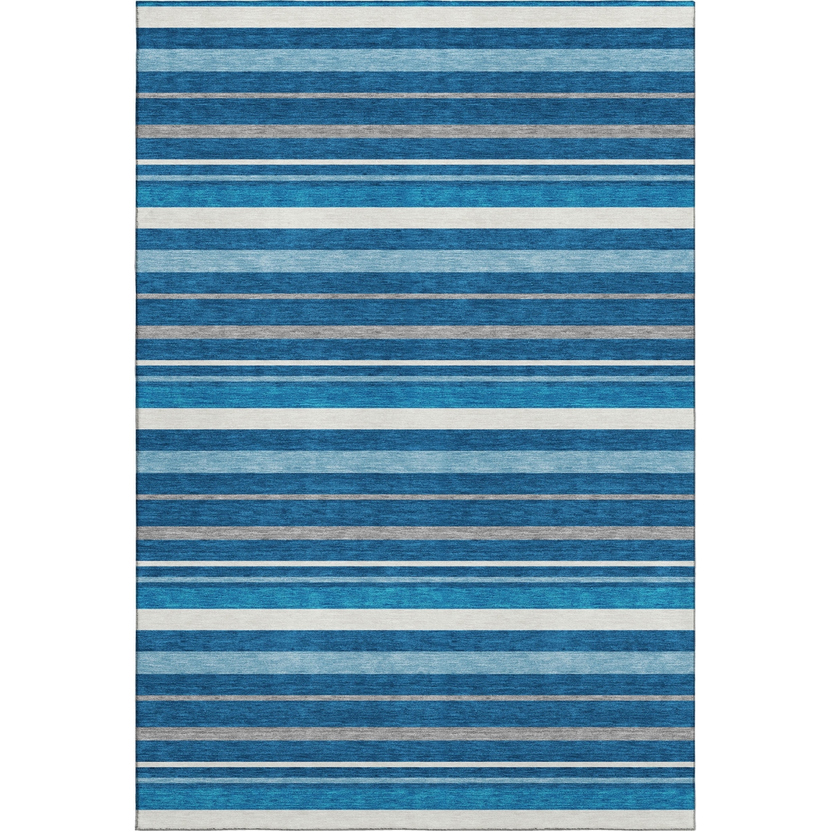 669911 8 x 10 ft. Denim Blue, Ivory & Gray Striped Washable Machine Made Rectangle Area Rug with UV Protection