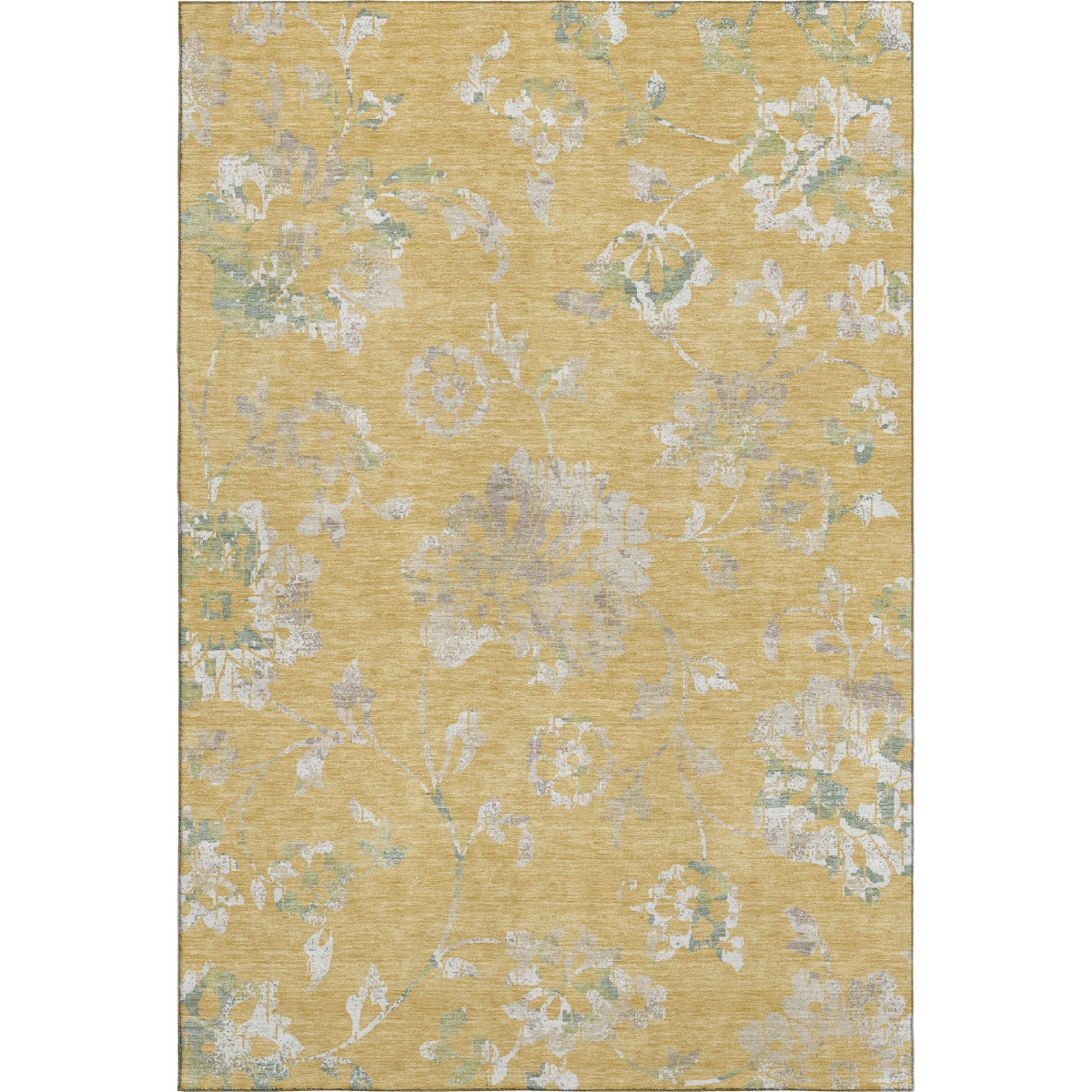 667905 5 x 8 ft. Gold & Silver Floral Washable Machine Made Rectangle Area Rug with UV Protection
