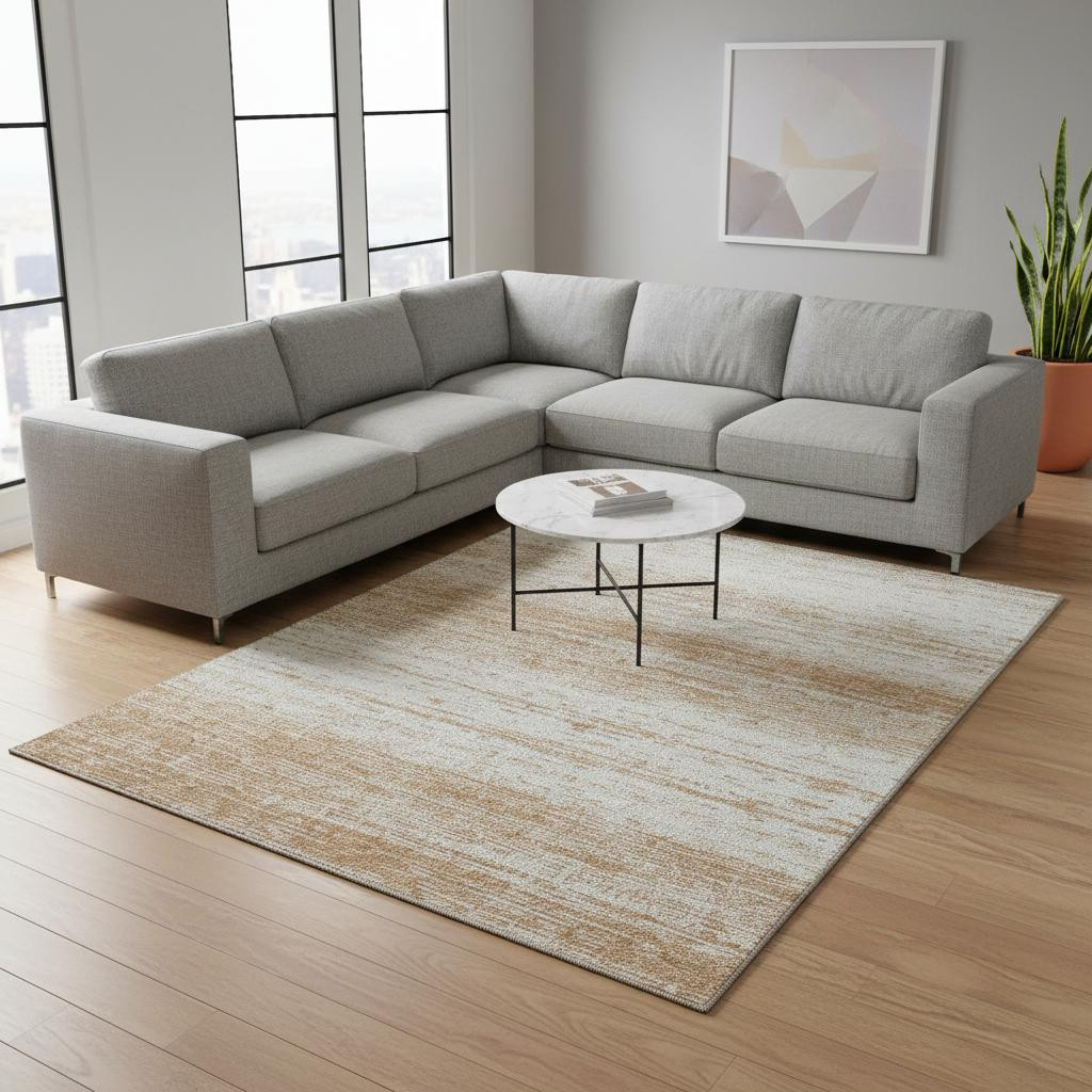 668111 8 x 10 ft. Copper & Ivory Striped Washable Machine Made Rectangle Area Rug with UV Protection