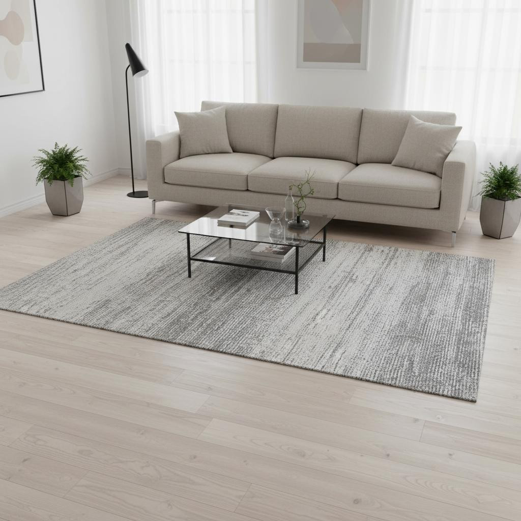 668121 5 x 8 ft. Gray & Silver Striped Transitional Washable Machine Made Rectangle Area Rug with UV Protection
