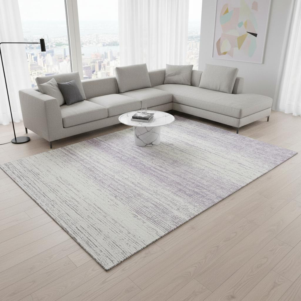 668141 9 x 12 ft. Lavender & Ivory Striped Transitional Washable Machine Made Rectangle Area Rug with UV Protection