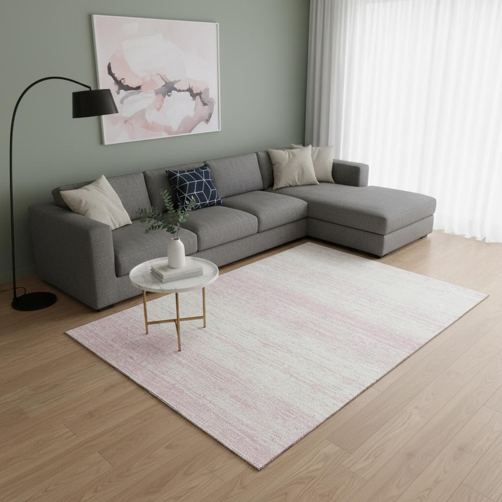 668174 9 x 12 ft. Pink & Ivory Striped Transitional Washable Machine Made Rectangle Area Rug with UV Protection