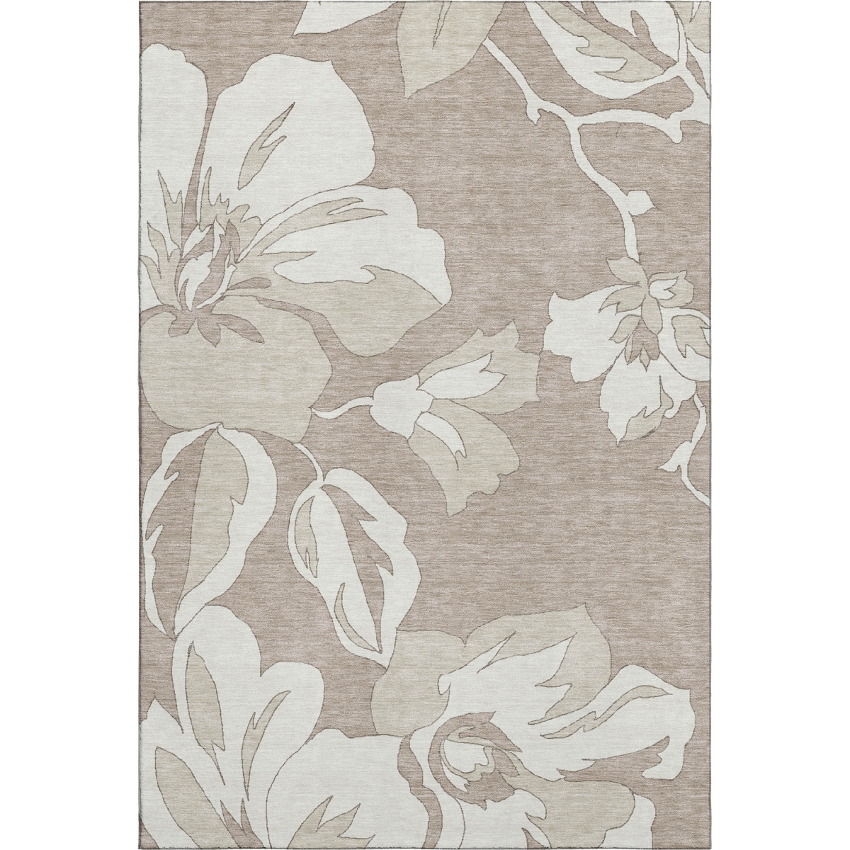 668015 8 x 10 ft. Taupe & Ivory Floral Transitional Washable Machine Made Rectangle Area Rug with UV Protection