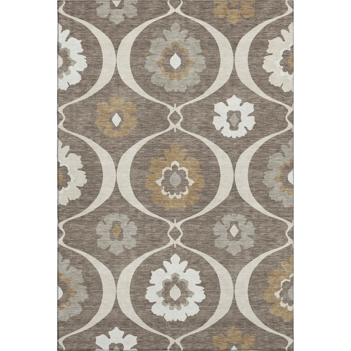 668041 10 x 14 ft. Brown, Beige & Ivory Medallion Washable Machine Made Rectangle Area Rug with UV Protection