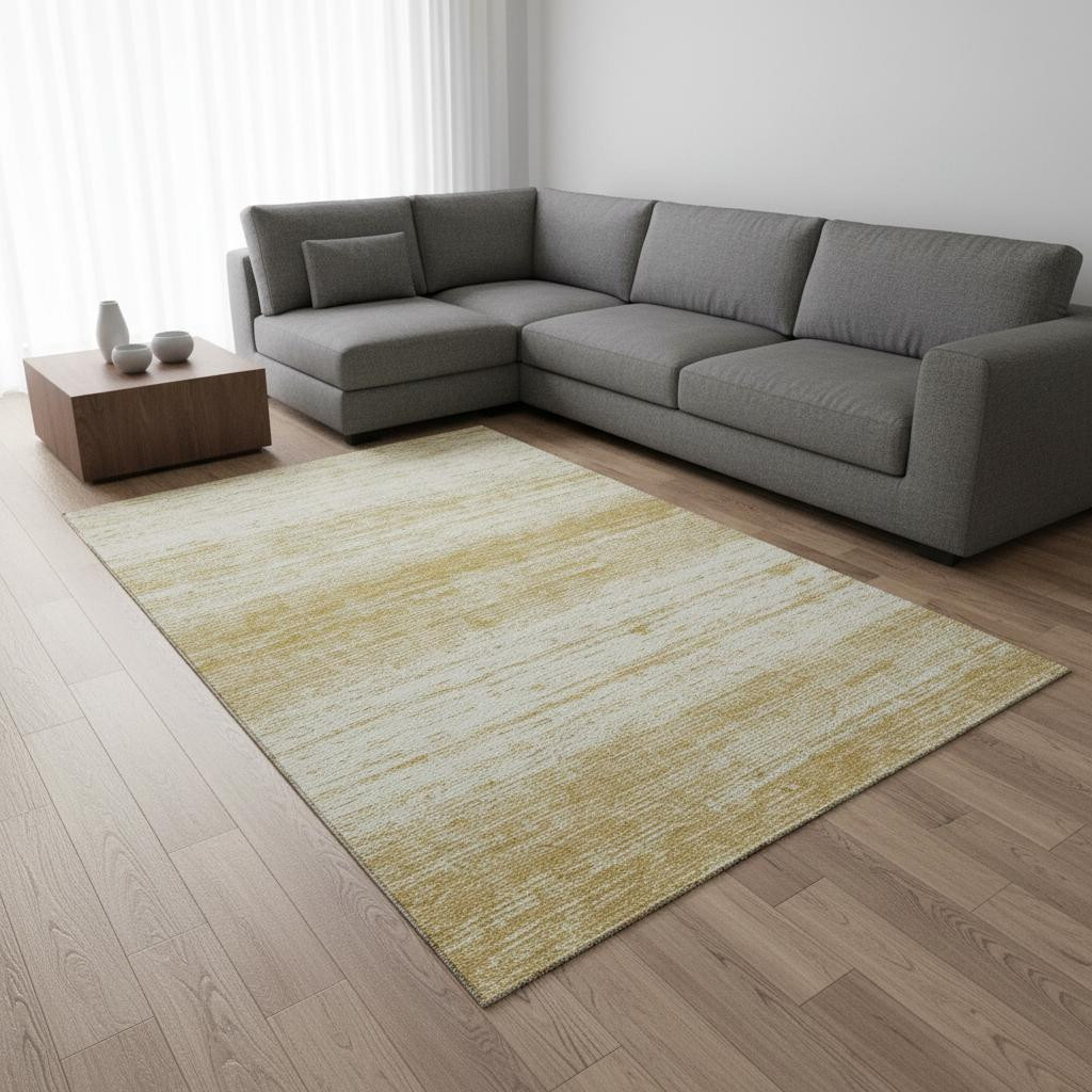 668117 8 x 10 ft. Gold & Ivory Striped Transitional Washable Machine Made Rectangle Area Rug with UV Protection
