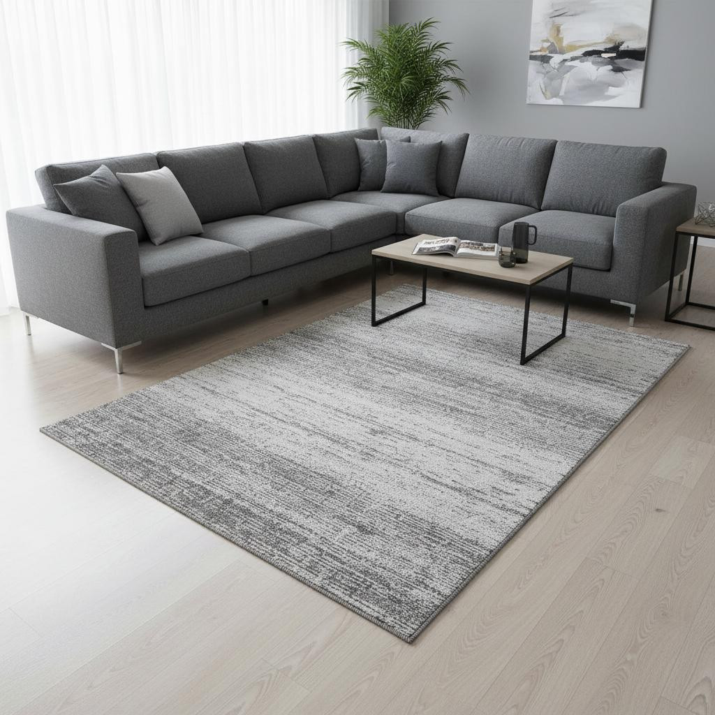 668124 9 x 12 ft. Gray & Silver Striped Transitional Washable Machine Made Rectangle Area Rug with UV Protection