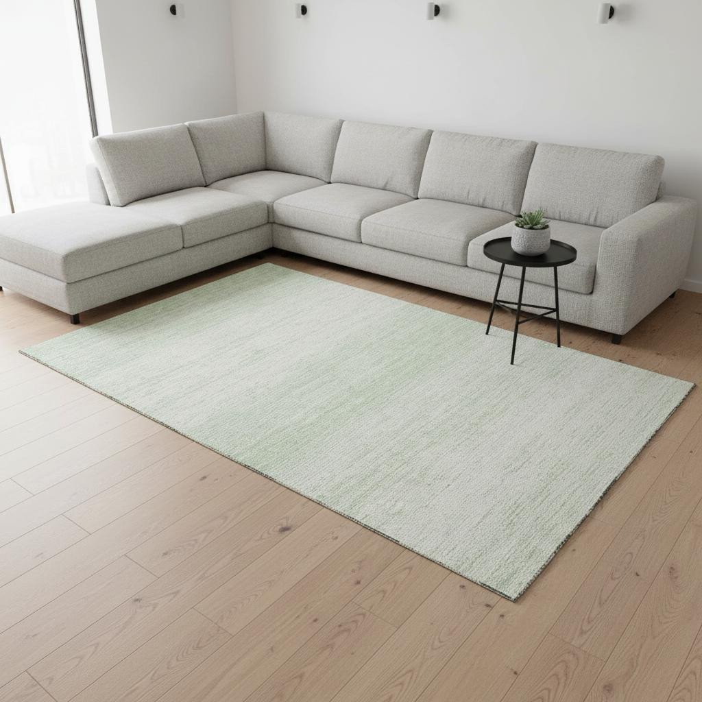 668153 9 x 12 ft. Mint Green & Ivory Striped Transitional Washable Machine Made Rectangle Area Rug with UV Protection