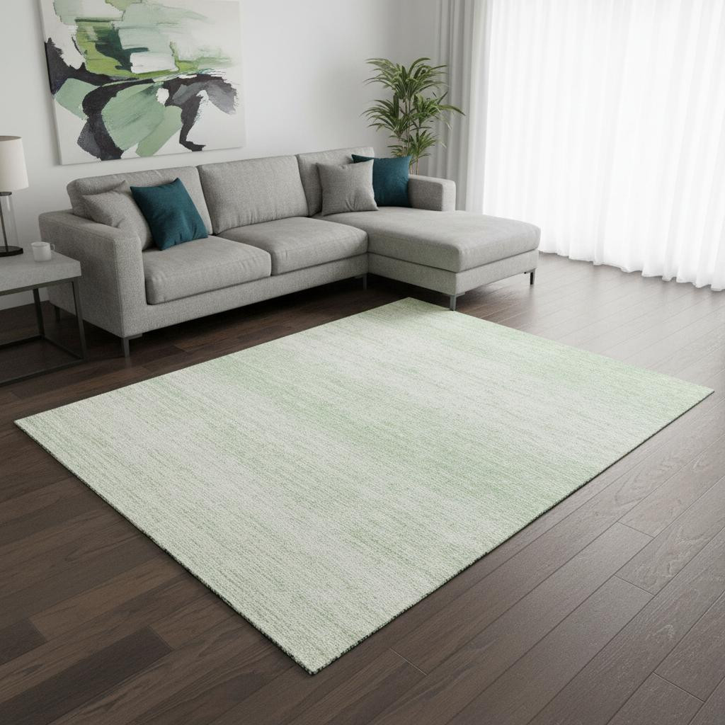 668155 10 x 14 ft. Mint Green & Ivory Striped Transitional Washable Machine Made Rectangle Area Rug with UV Protection