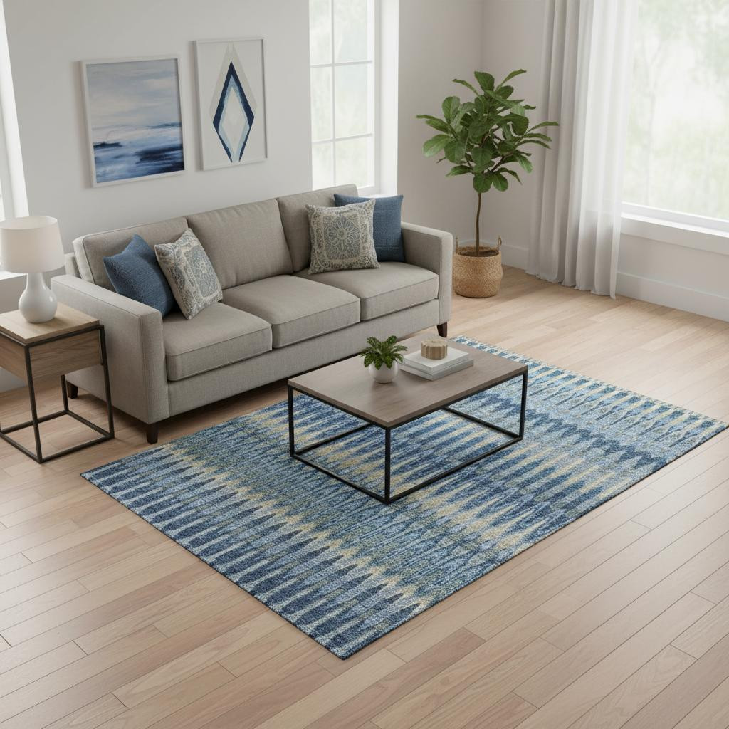 668231 5 x 8 ft. Denim Blue & Gray Southwestern Washable Machine Made Rectangle Area Rug with UV Protection