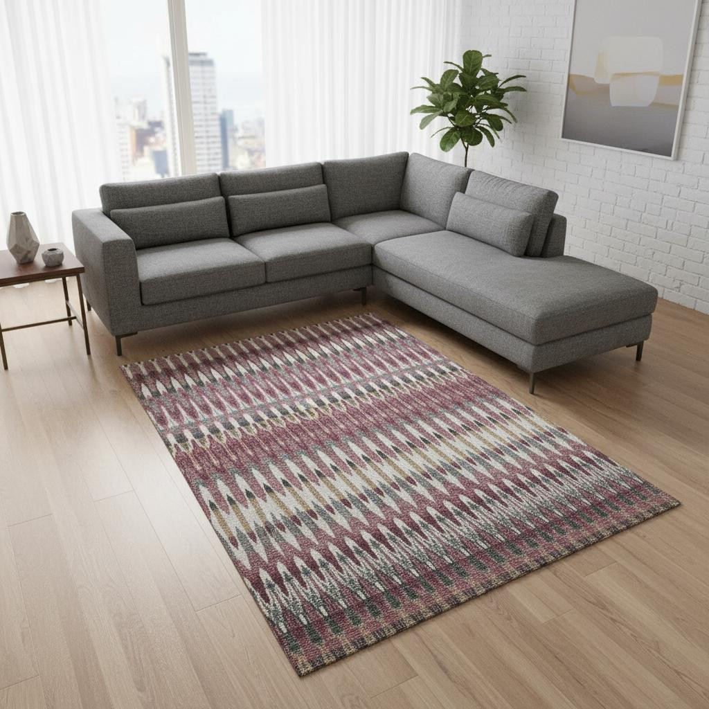 668263 8 x 10 ft. Mauve Blush & Ivory Southwestern Washable Machine Made Rectangle Area Rug with UV Protection