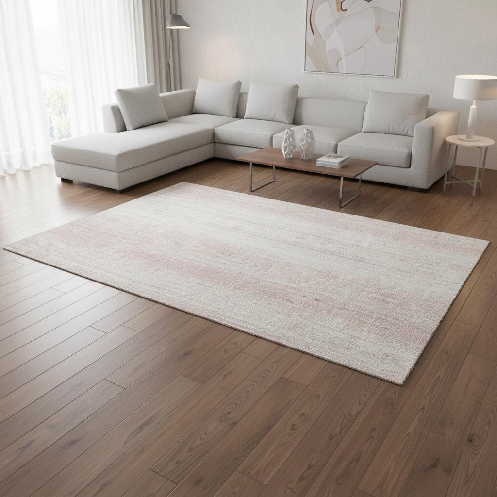 668355 10 x 14 ft. Pink & Ivory Striped Transitional Washable Machine Made Rectangle Area Rug with UV Protection