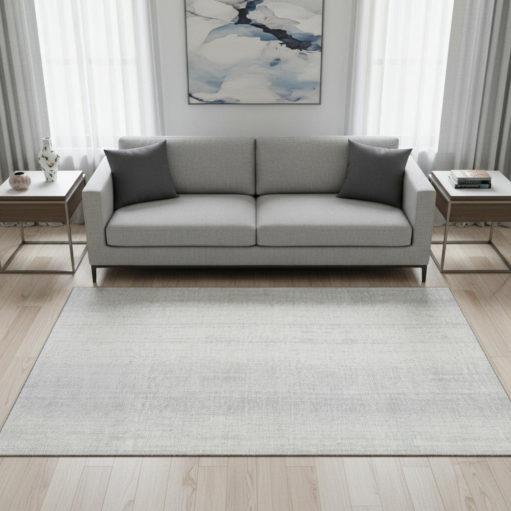 668363 5 x 8 ft. Silver & Ivory Striped Transitional Washable Machine Made Rectangle Area Rug with UV Protection