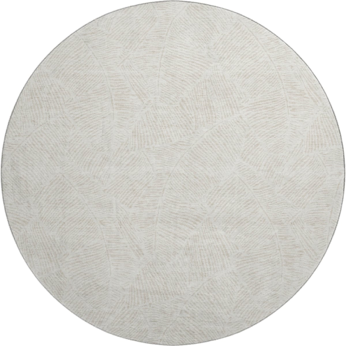 672614 8 ft. Ivory & Beige Floral Transitional Washable Round Area Rug with UV Protection