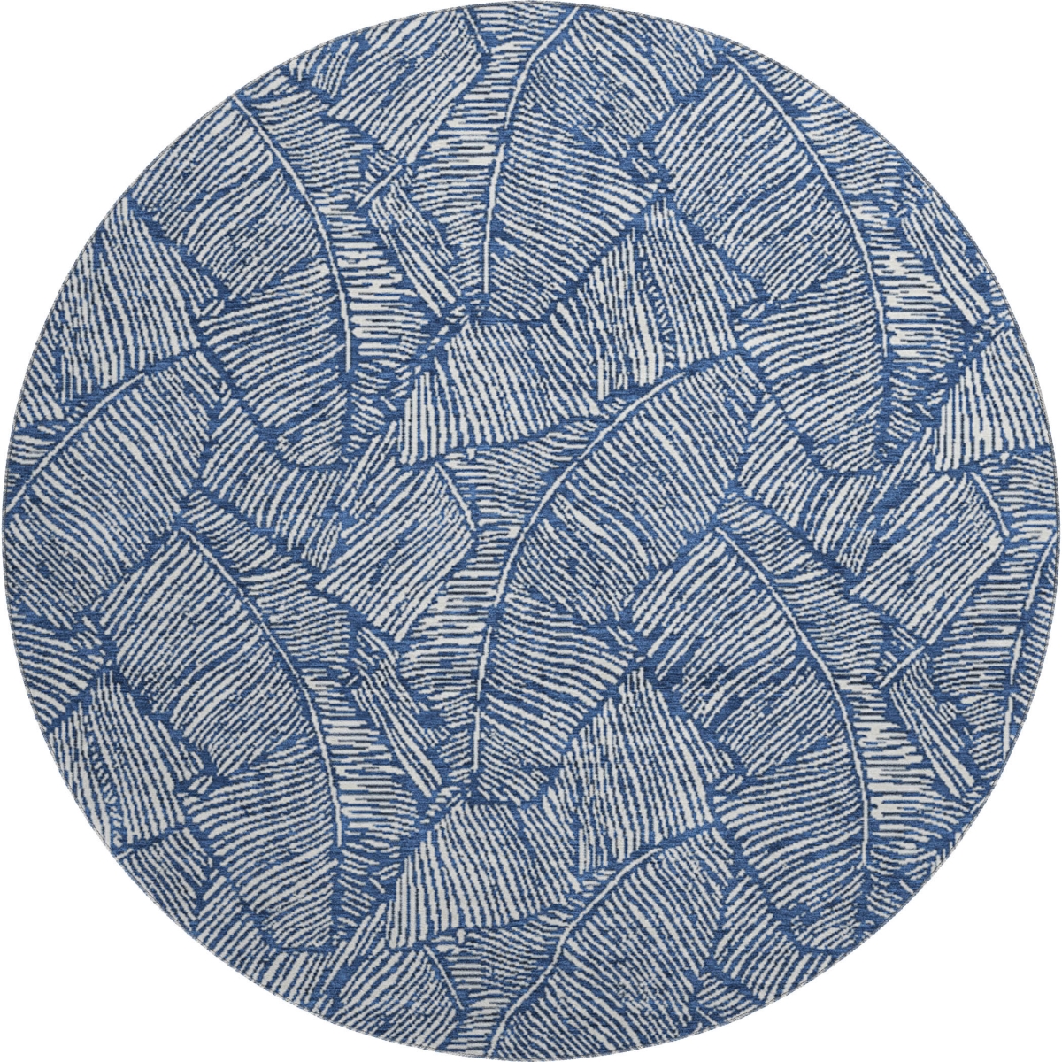 672620 8 ft. Navy Blue & Ivory Floral Transitional Washable Round Area Rug with UV Protection