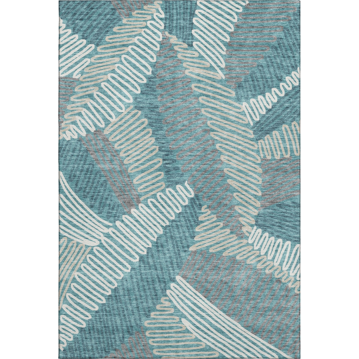 671936 10 x 14 ft. Teal Ivory & Gray Floral Washable Machine Made Rectangle Area Rug with UV Protection