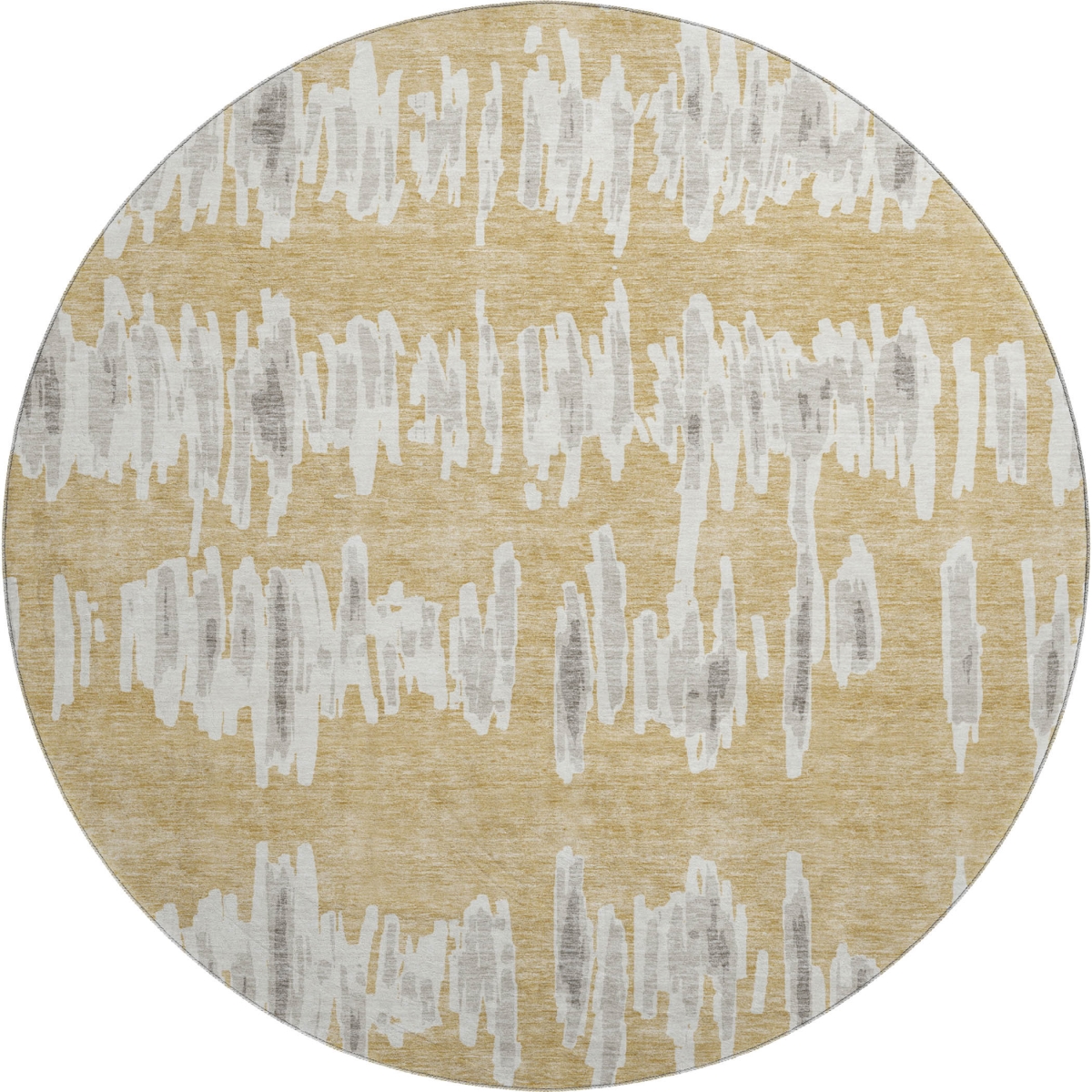 671957 8 ft. Gold & Beige Striped Transitional Washable Round Area Rug with UV Protection