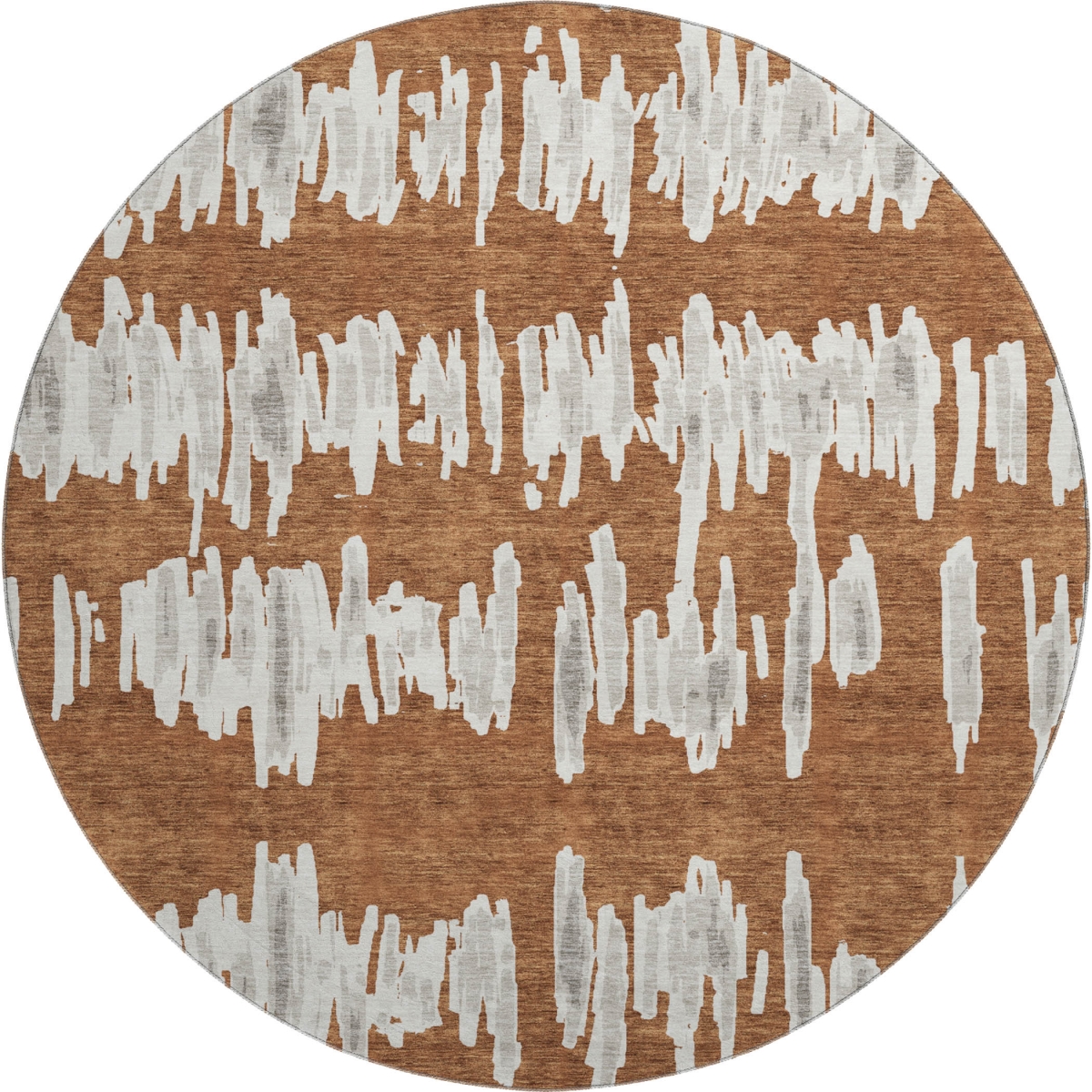 671987 8 ft. Rust & Beige Striped Transitional Washable Round Area Rug with UV Protection