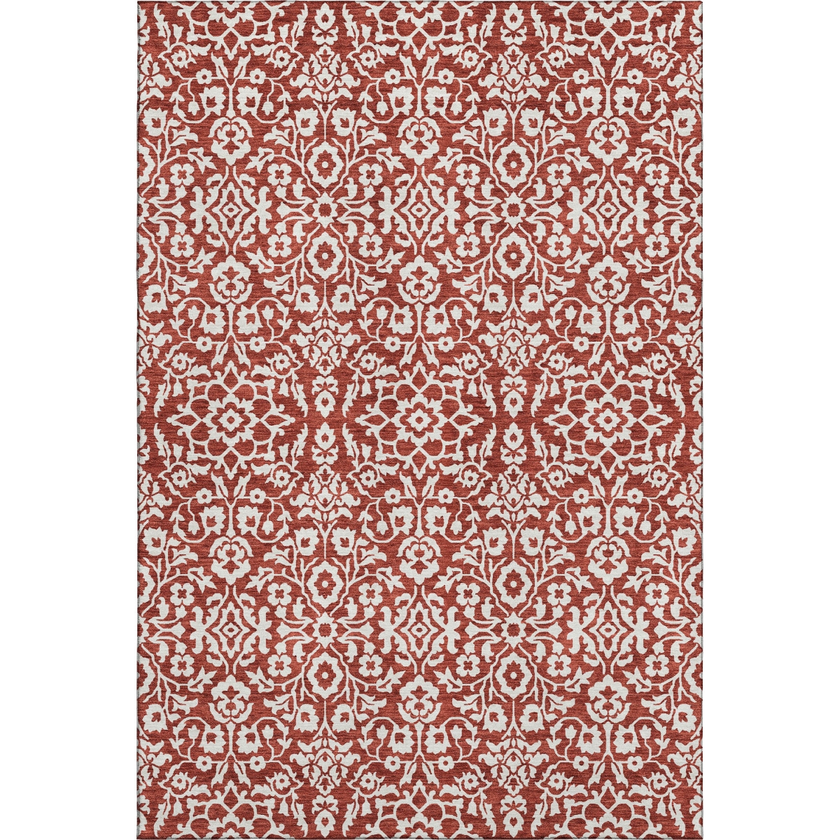 673169 10 x 14 ft. Red & Ivory Damask Traditional Washable Machine Made Rectangle Area Rug with UV Protection