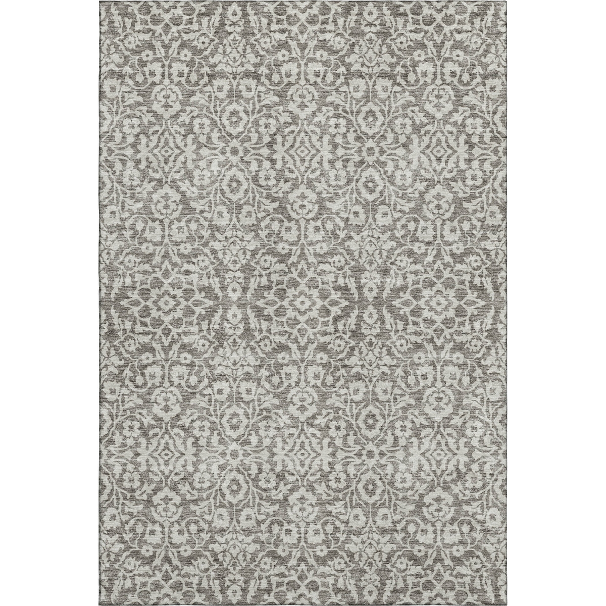 673173 8 x 10 ft. Taupe & Ivory Damask Traditional Washable Machine Made Rectangle Area Rug with UV Protection